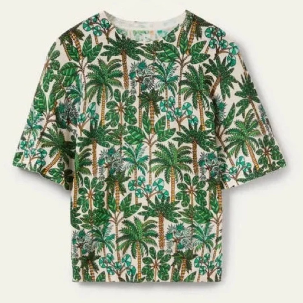 Boden Cara Knitted T-ShirtIvory, Palm Forest, SZ 16/18